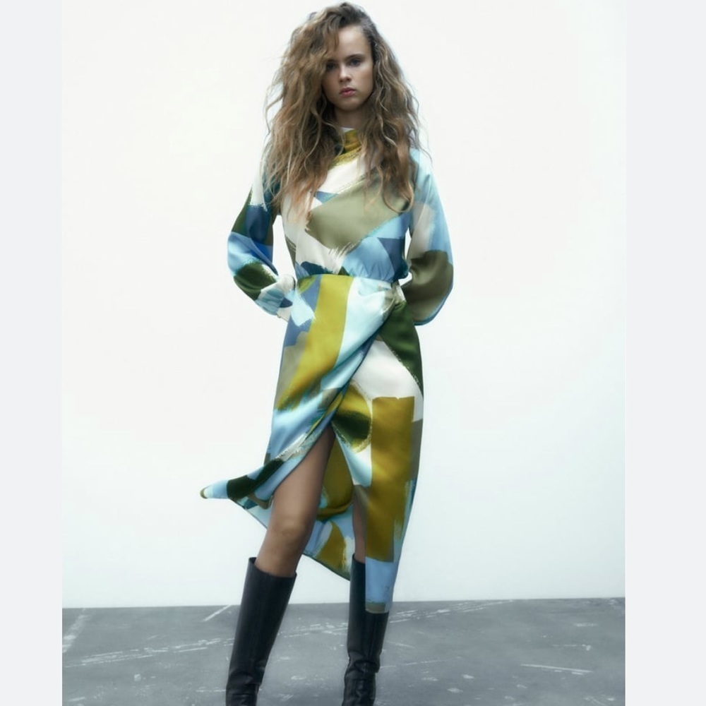 Zara NWT multicolor abstract print midi dress